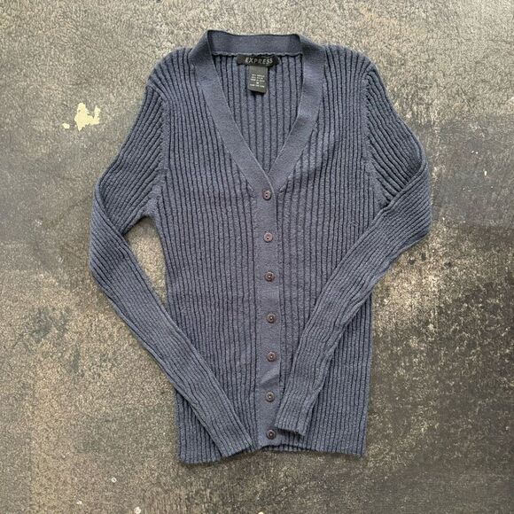 2000s Express Women’s Ripped Cardigan Sweater Size Medium Acrylic Blend Preppy - Picture 1 of 7